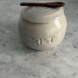 Ceramic Salt Cellar with Wooden Spoon